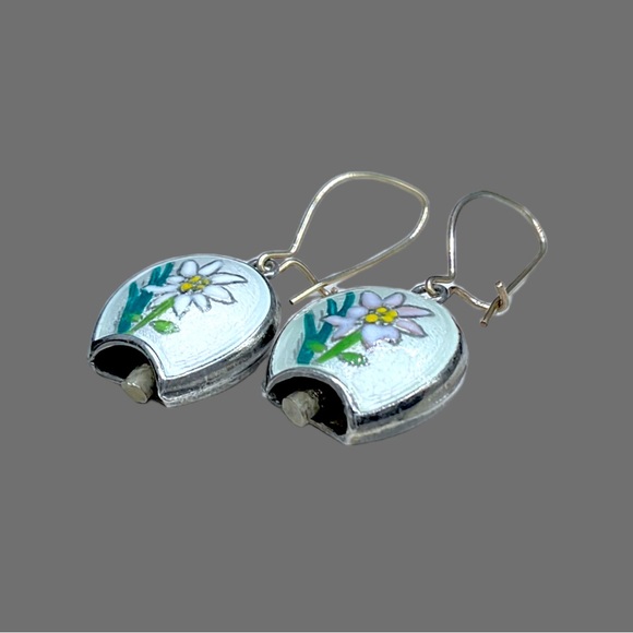 🌺Vintage Sterling & Enamel Bell Earrings - Picture 6 of 13